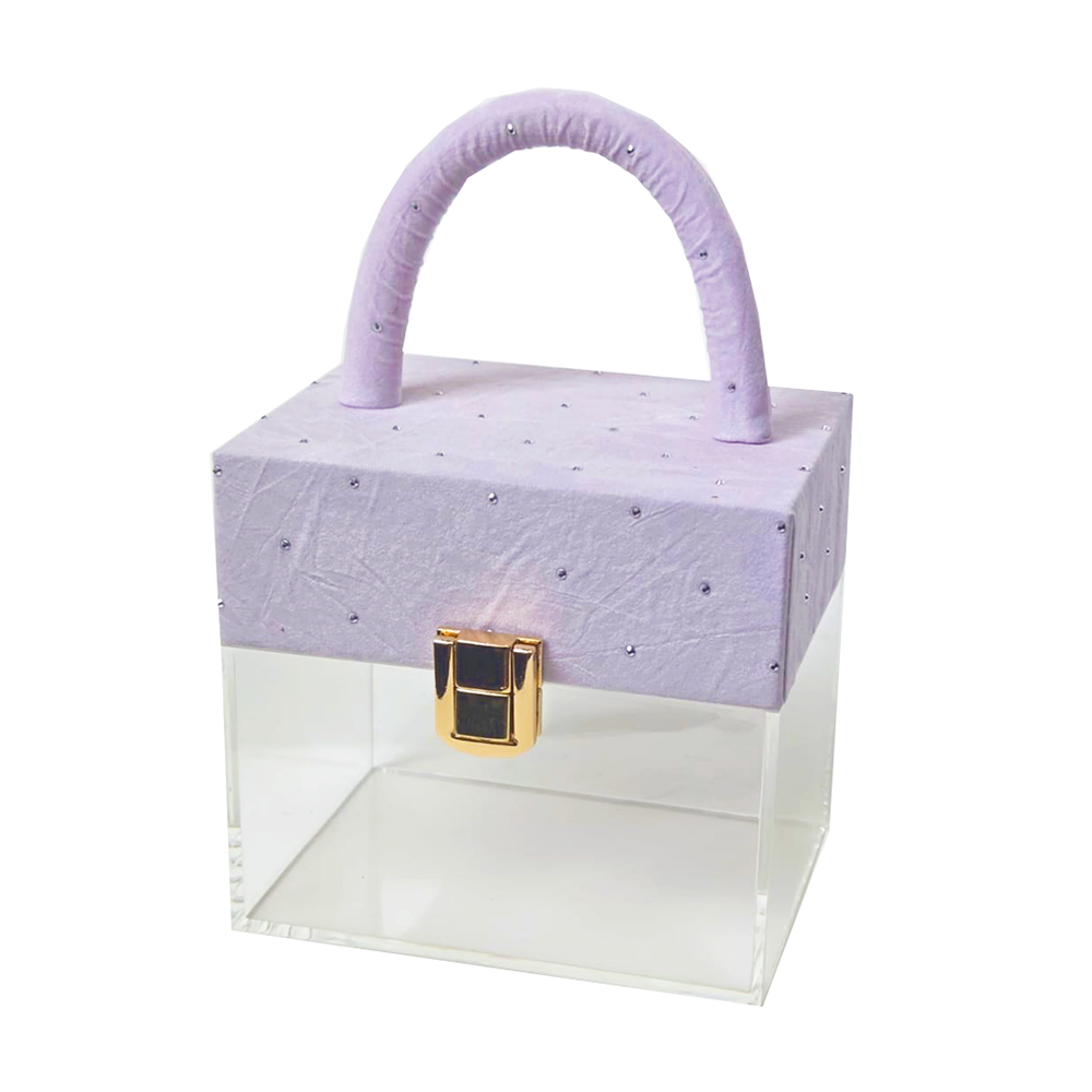 Small Clear Acrylic Gift Box  with Velvet Cover and Handle (11x10x8.5 Cms) - Willow