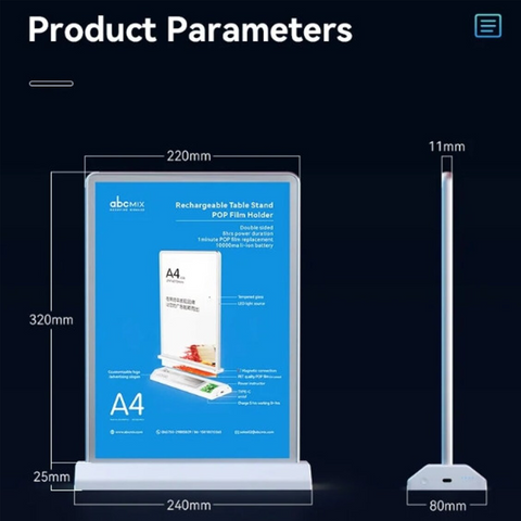 Rechargeable LED A4 Table Top Menu Board for Restaurants with Rechargeable Battery