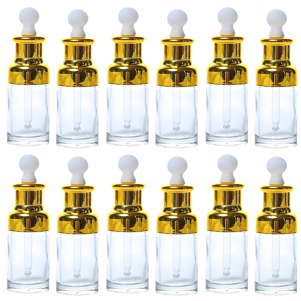 Willow Luxury Clear Glass Dropper Bottles - Thick 2oz (50ml) Leakproof Eye Dropper Bottles for Essential Oils, (12Pc Pack)