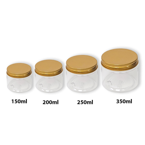 WILLOW Small Plastic Storage Jars with Lids, Clear Container Jars with Gold Screw Caps for Dry Food, Snacks (12Pc Pack)