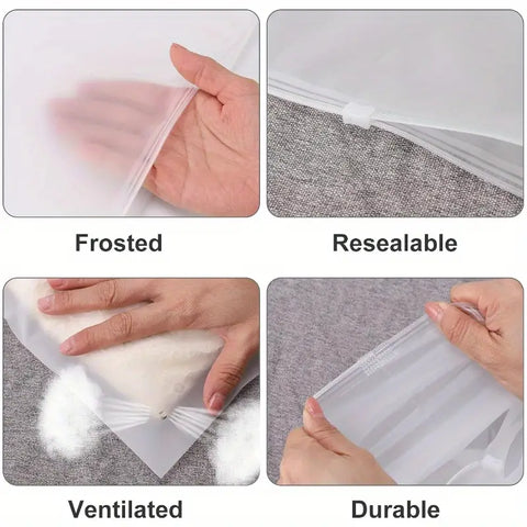 50pcs Frosted Zipper Garment Bags, Waterproof Plastic Storage Pouches for Clothes, T-Shirts