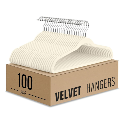 Willow 100-Pack Clothes Hangers 45cm Velvet Coat Hangers Non-Slip Space Saving Hangers Adult Hangers ... (Black)