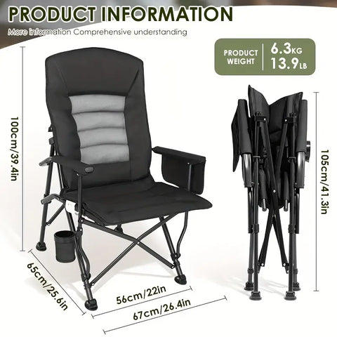 Olmecs Camping Chairs for Adults, Adjustable Backrest Heavy Duty Oversized Folding Chair Supports 350lbs for Outside with Cup Holder