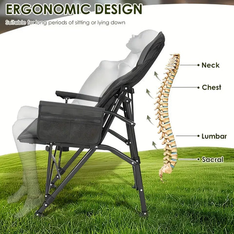 Olmecs Camping Chairs for Adults, Adjustable Backrest Heavy Duty Oversized Folding Chair Supports 350lbs for Outside with Cup Holder
