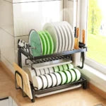 2 LAYER KITCHEN DISH RACK WITH UTENSIL & CUTTING BOARD HOLDER