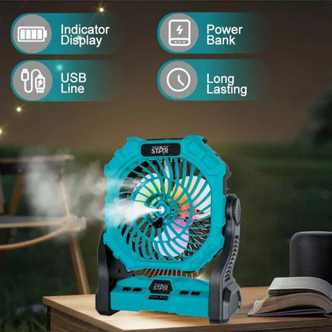 Misting Table Fan – Portable Cooling with Fine Mist for Tents, Desks, Camping & Outdoor Use