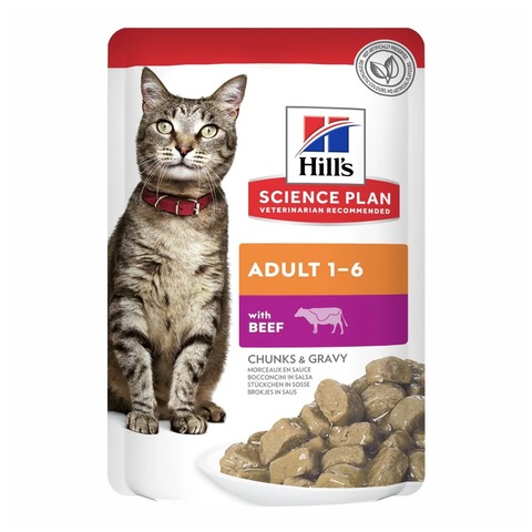 Hill's Science Plan Adult Wet Cat Food Beef Pouches (12x85g)