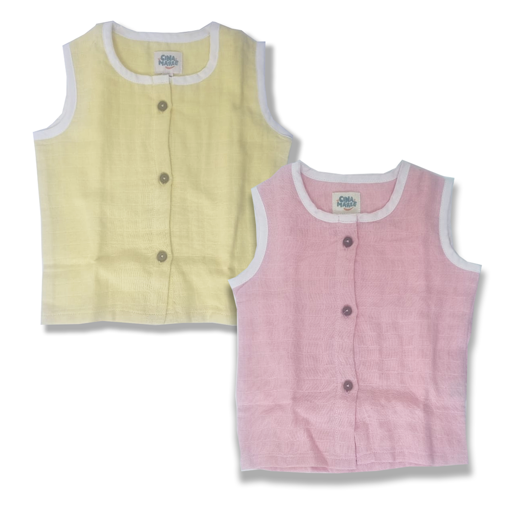 Cina Maree 2Pc Pack, 100% Organic Cotton Jhabla, Natural Herbal Dyes Pink & Yellow (0-3Months)