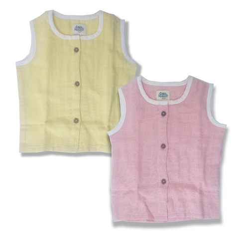 Cina Maree 2Pc Pack, 100% Organic Cotton Jhabla, Natural Herbal Dyes Pink & Yellow (0-3Months)