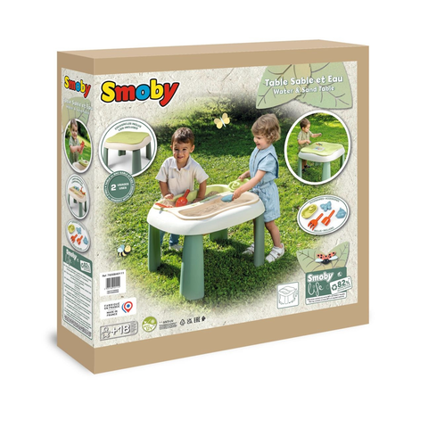 Smoby Life Sand & Water Play Table, Outdoor Sensory Play Table with 2 Removable Trays