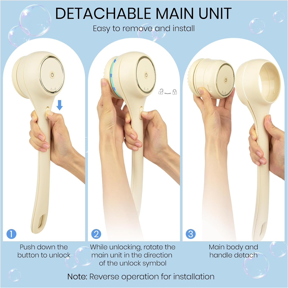 Electric Body Brush Back Scrubber for Shower, Auto Spinning Exfoliating Massage Bath Brush Rechargeable