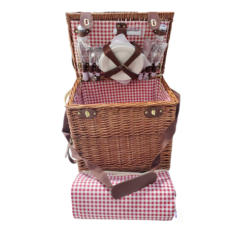 Willow 4 Person Traditional Picnic Wicker Hamper Basket  with Trolley