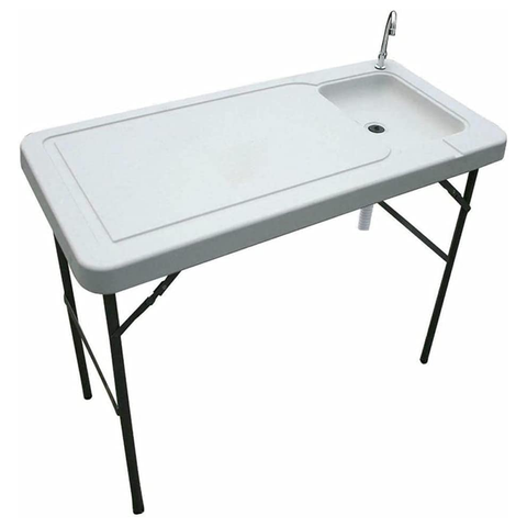 Fish Cleaning Table with Sink Drain Assembly and Faucet for Outdoor Picnic Camping Gardening
