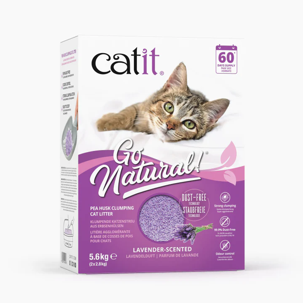 Catit Go Natural! Pea Husk Clumping Cat Litter, Lavender Scent 2 x 2.8 kg (5.6 kg)