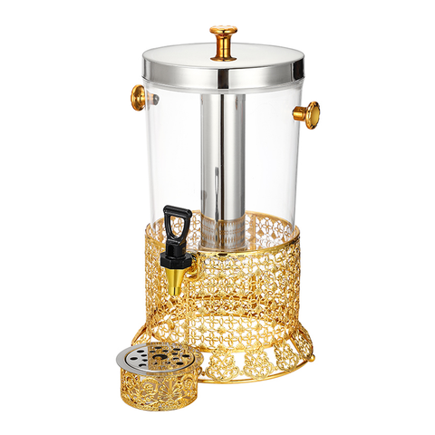 Luxury Commercial Catering Equipment 8L Gold Stainless Steel Plastic Beverage Dispenser Portable Cold Juice Dispenser