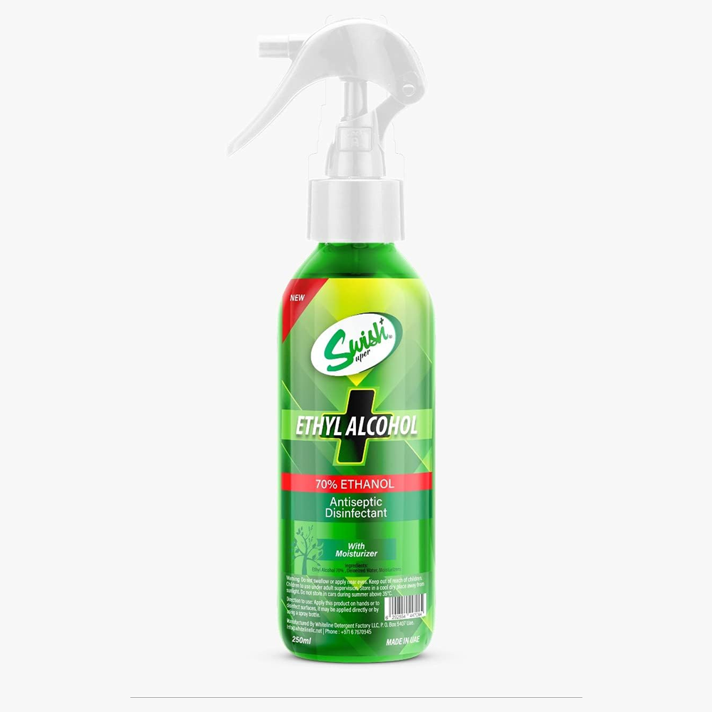 Swish Super Sanitizer Ethyl Alcohol 70% W/Moisturizer 250 ml - Pack of 4 (2 Sprays & 2 Liquid)