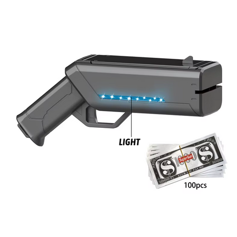 Super Money Spray Gun With Light,Prop Gun Make It Rain, Handheld Cash Gun for Game Movies Party