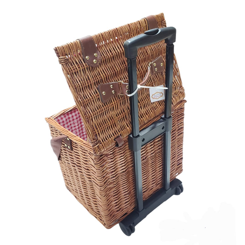 Willow 4 Person Traditional Picnic Wicker Hamper Basket  with Trolley