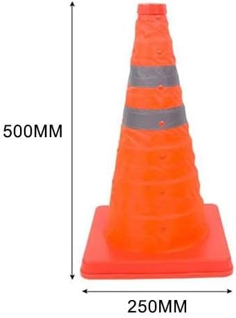 Olmecs Multi Purpose Reflective Collapsible Safety Pylon with Red Warning Light, 50CM Portable Warning Cone for Roadside Emergencies and Parking (1 Cone)