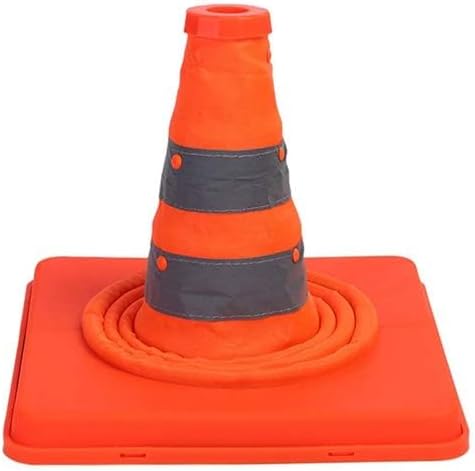 Olmecs Multi Purpose Reflective Collapsible Safety Pylon with Red Warning Light, 50CM Portable Warning Cone for Roadside Emergencies and Parking (1 Cone)