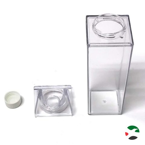 Olmecs 2Pcs Milk Carton Water Bottle 17oz (500mL) Plastic Clear Square Milk Bottles No BPA