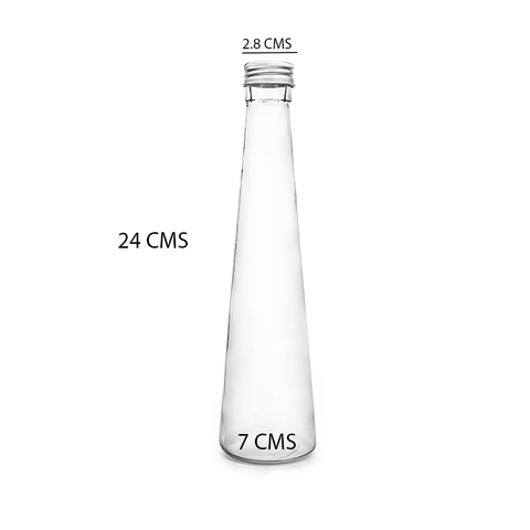Willow 330ml Conical Transparent Glass Water Bottle with Sealed Aluminum Silver Cap (60Pc Carton)
