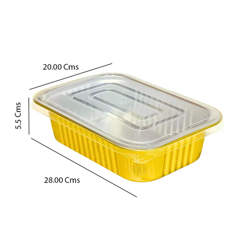25Pc-Pack Aluminium Disposable Baking Pans with Plastic Lids (28x20x5.5 Cms) - Willow