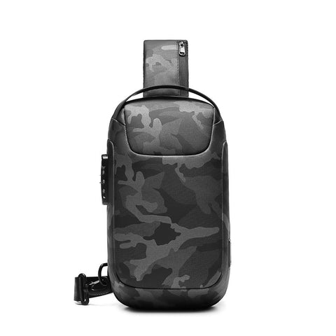 Men Chest Bag W/ Customs Anti-theft Lock /USB 3.0 Charging Port Small Crossbody Bag