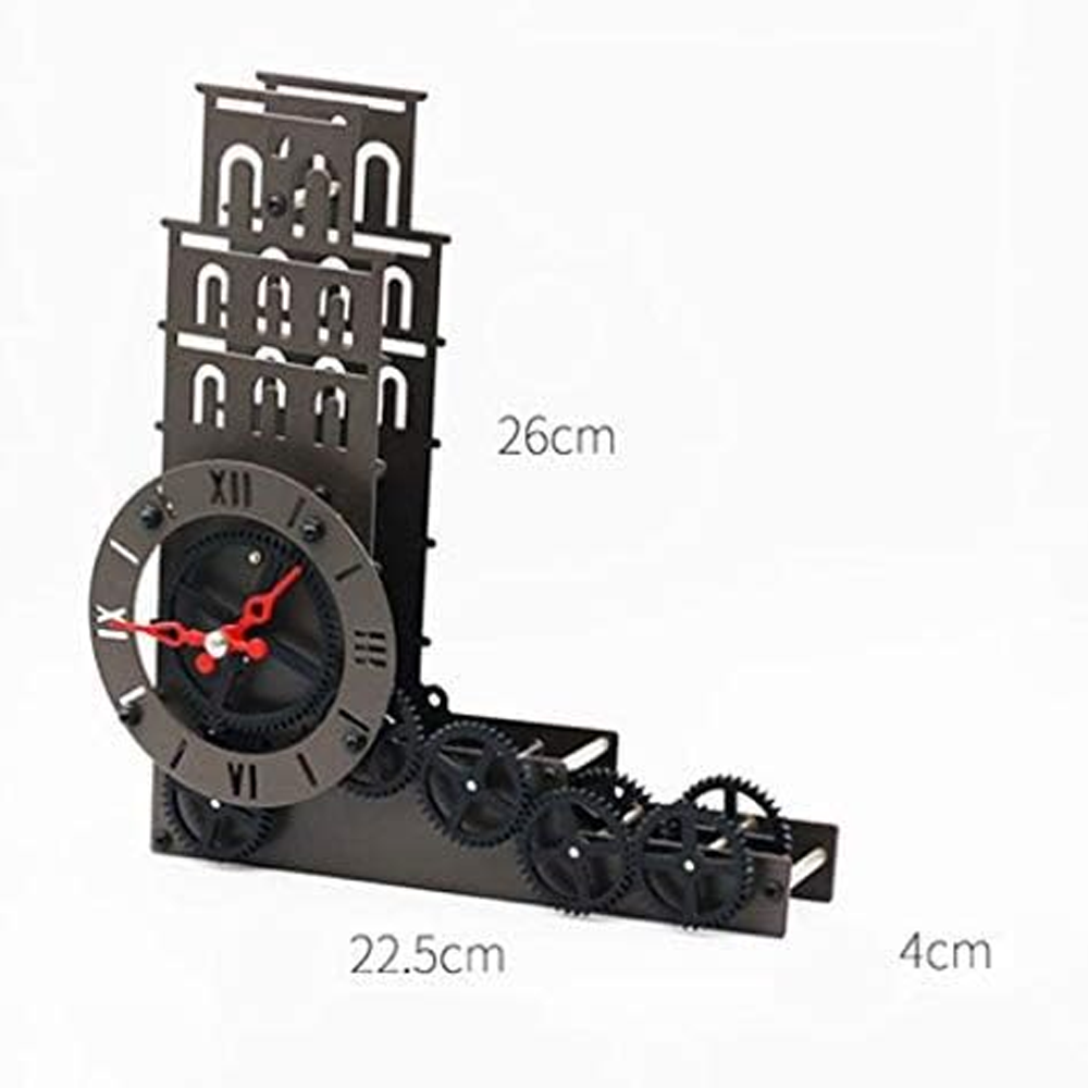 OLMECS Table Clock Metal Leaning Tower Clock, Art Deco Silent Leaning Tower Gear