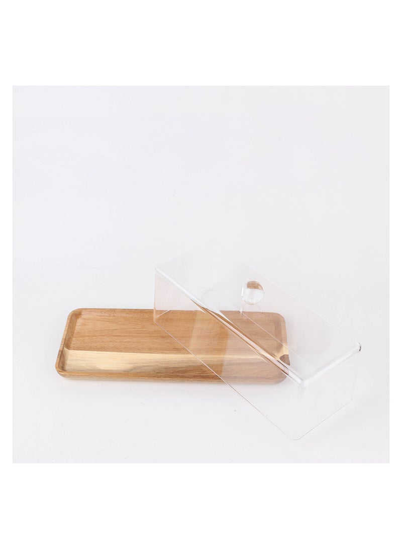Liying Rectangular Cake Tray, Cake Wooden Plate Dish with Acrylic Display Cover Lid