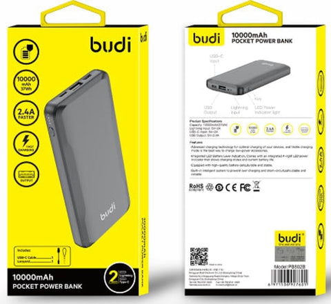 Budi PB-802B Power Bank 10000mAh USB C Power bank for Android & iPhone Device