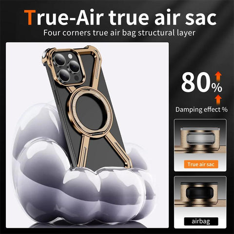 Njoyny Starring Series Magnetic Metal Phone Case for iPhone 16 15 14 13 Pro Max Z Shape Bumper 360° Rotation Holder Protective Cover