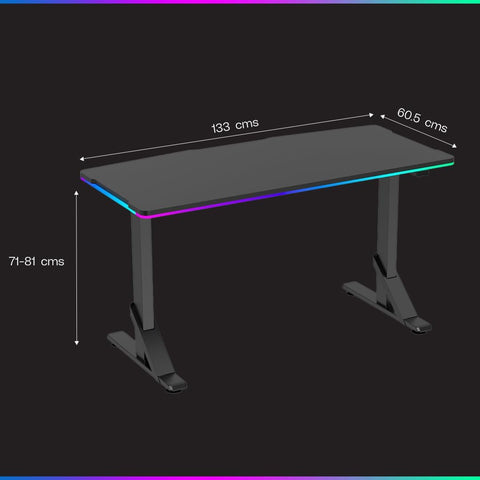 Navodesk Gaming Desk with Dynamic RGB Lights (Black, 133 x 60 CM)