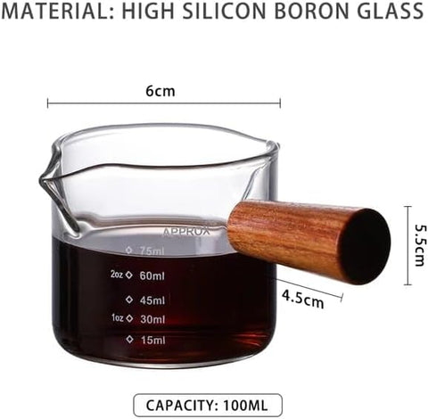 Olmecs 2Pcs Espresso Measuring Cup and Espresso Shot Glass with Wooden Handle and Double Spouts
