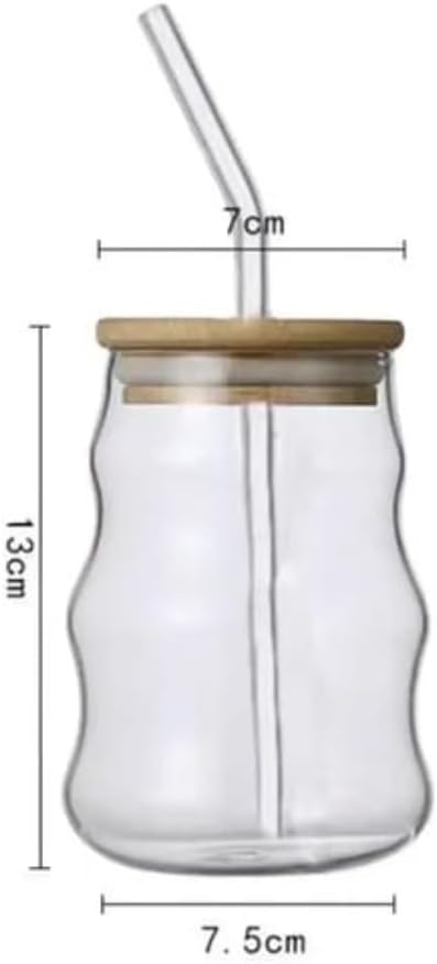 Liying 1Pcs Glass Cups with Bamboo Lids and Glass Straw 500ML Shaped Cups