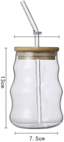 Liying 1Pcs Glass Cups with Bamboo Lids and Glass Straw 500ML Shaped Cups