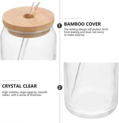 Liying 1Pcs Glass Cups with Bamboo Lids and Glass Straw 400ML Shaped Cups