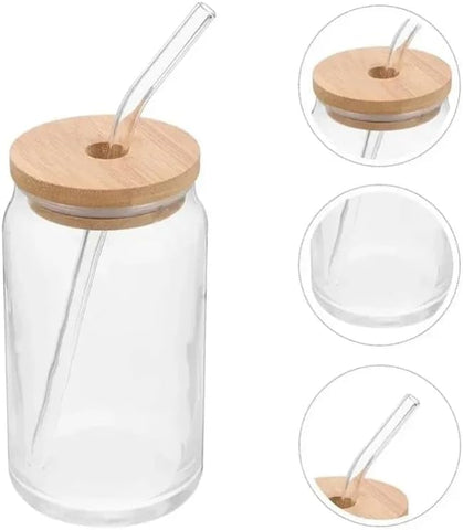 Liying 1Pcs Glass Cups with Bamboo Lids and Glass Straw 400ML Shaped Cups