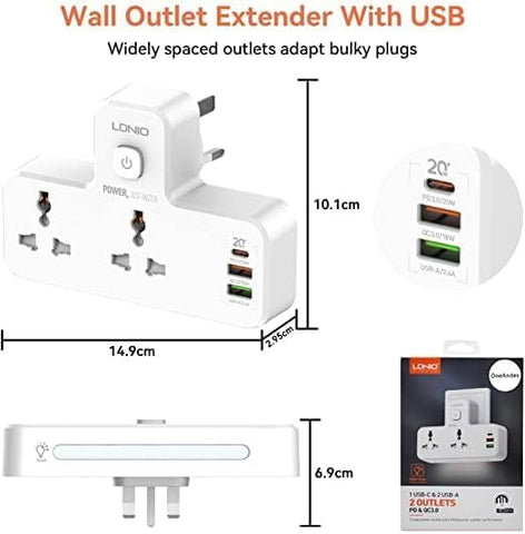 LDNIO SC2311 20W 3-Port USB Charger Extension Power Strip with 1 * 20W USB-C PD Power Delivery