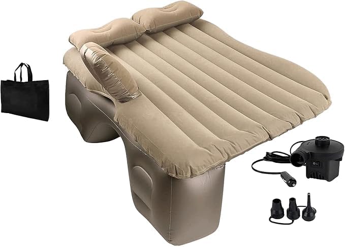 Luxury Inflatable Car Air Mattress with Back Seat Support & Pump Black – Ideal for Road Trips, Camping, and Travel