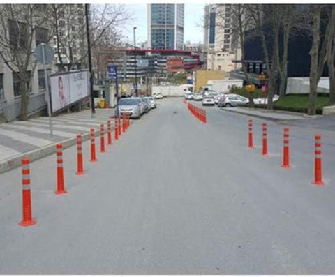 Olmecs Portable Traffic Delineator Post 70 CM with Threaded Socket Reflective Traffic Safety Post Unbreakable Delineator Post for Work Area Protection, Child Safety, Emergency, Roadside Safety (1 Pc)