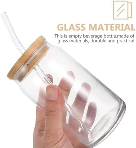 Liying 1Pcs Glass Cups with Bamboo Lids and Glass Straw 400ML Shaped Cups