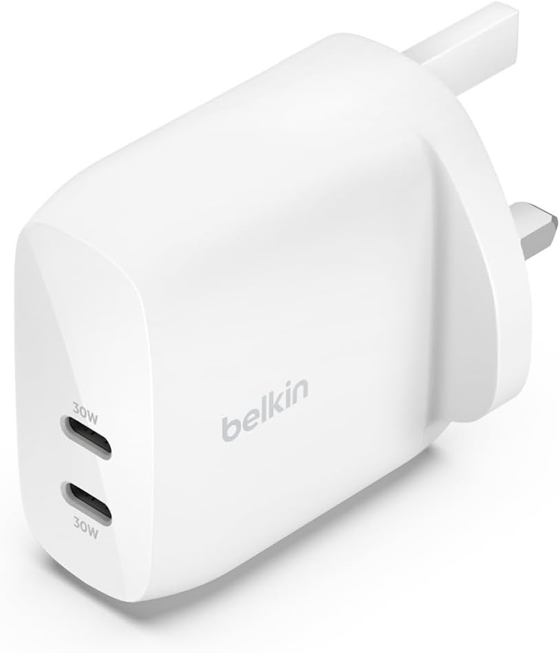 Belkin BoostCharge dual USB-C plug with PPS, 60W phone charger