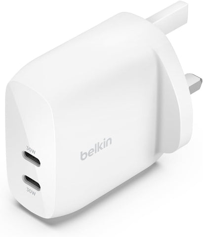 Belkin BoostCharge dual USB-C plug with PPS, 60W phone charger