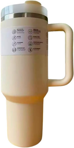 Liying 40 oz S.Tumbler with Handle and Straw Insulated Cup Travel (Beige)