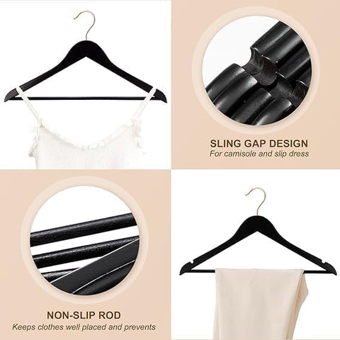 Willow 20Pc Pack Black Wooden Hangers with Rose Gold Hook