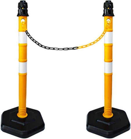 Olmecs Portable 100CM Delineator Post Cones with Weighted Base | Safety Demountable Reflective Traffic Delineator Warning Post for Parking Lot with Sign Board Attachable Socket (2Pc Red with Chain)