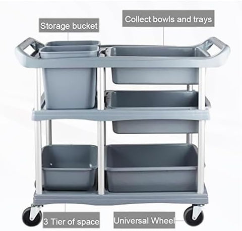 Olmecs 3 Tier Hotel Trolley, Restaurant Service Trolley for Collecting Bowls, Plates