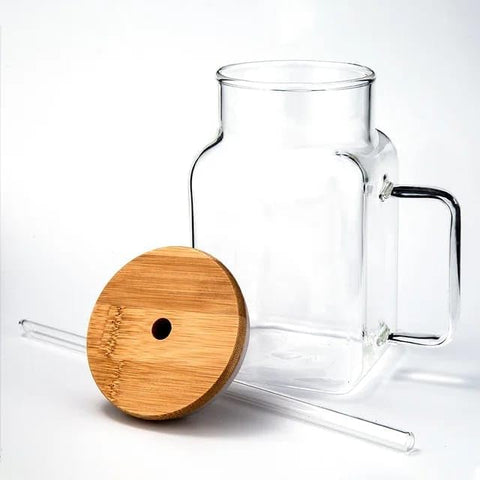 Liying 500ml Mug with Bamboo Lid and Glass Straw Set