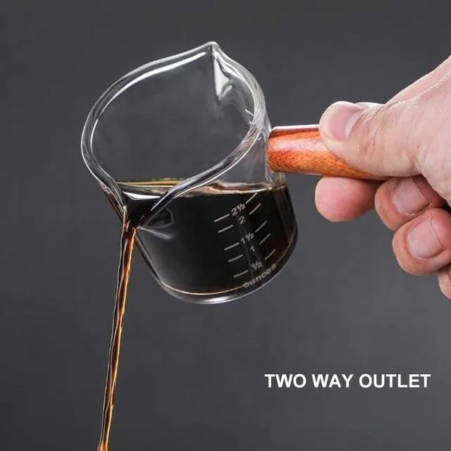 Olmecs 2Pcs Espresso Measuring Cup and Espresso Shot Glass with Wooden Handle and Double Spouts